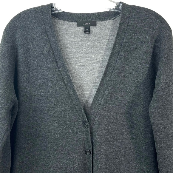 J.Crew Merino Wool Double Knit Long Cardigan Sweater in Charcoal Grey sz  Medium - Picture 2 of 5